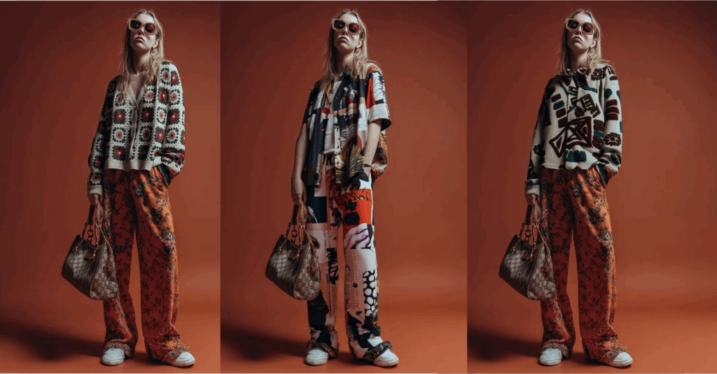 Mujer vestida a la moda posando con un bolso