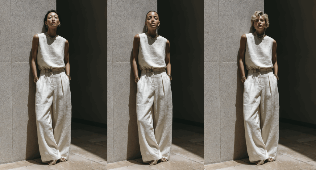 Mujer vestida de blanco posando a la moda