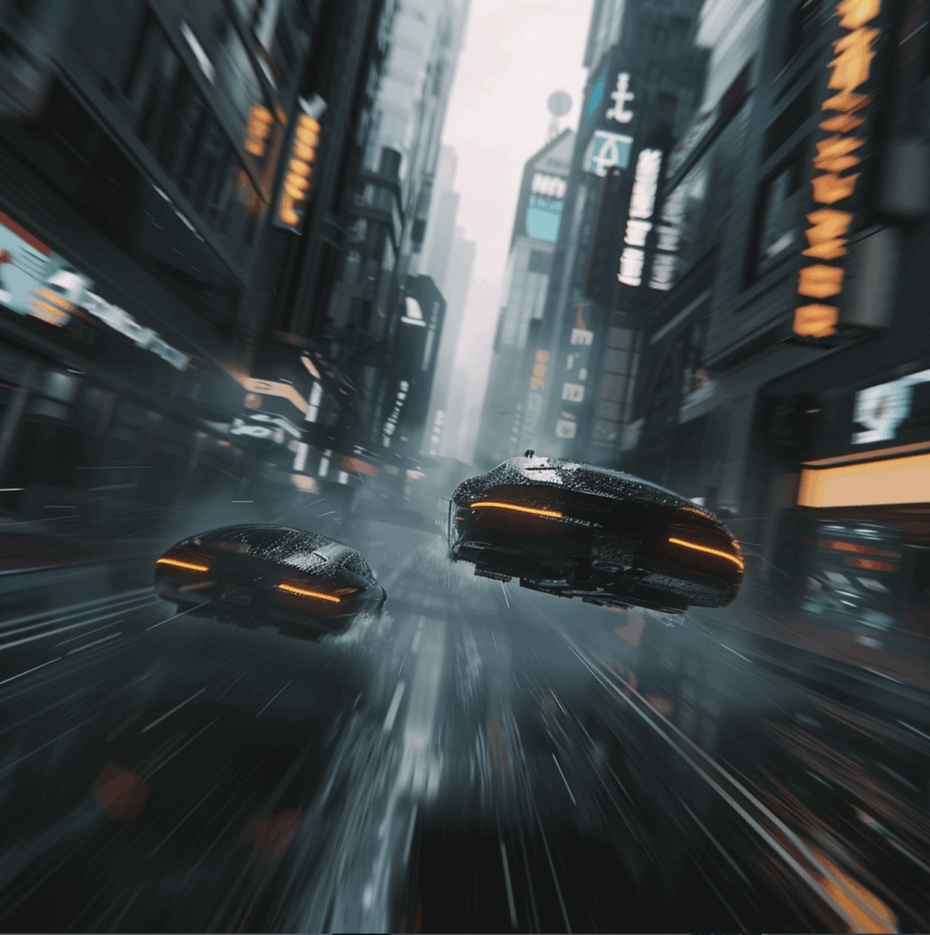 Vehículos sobrevolando la ciudad