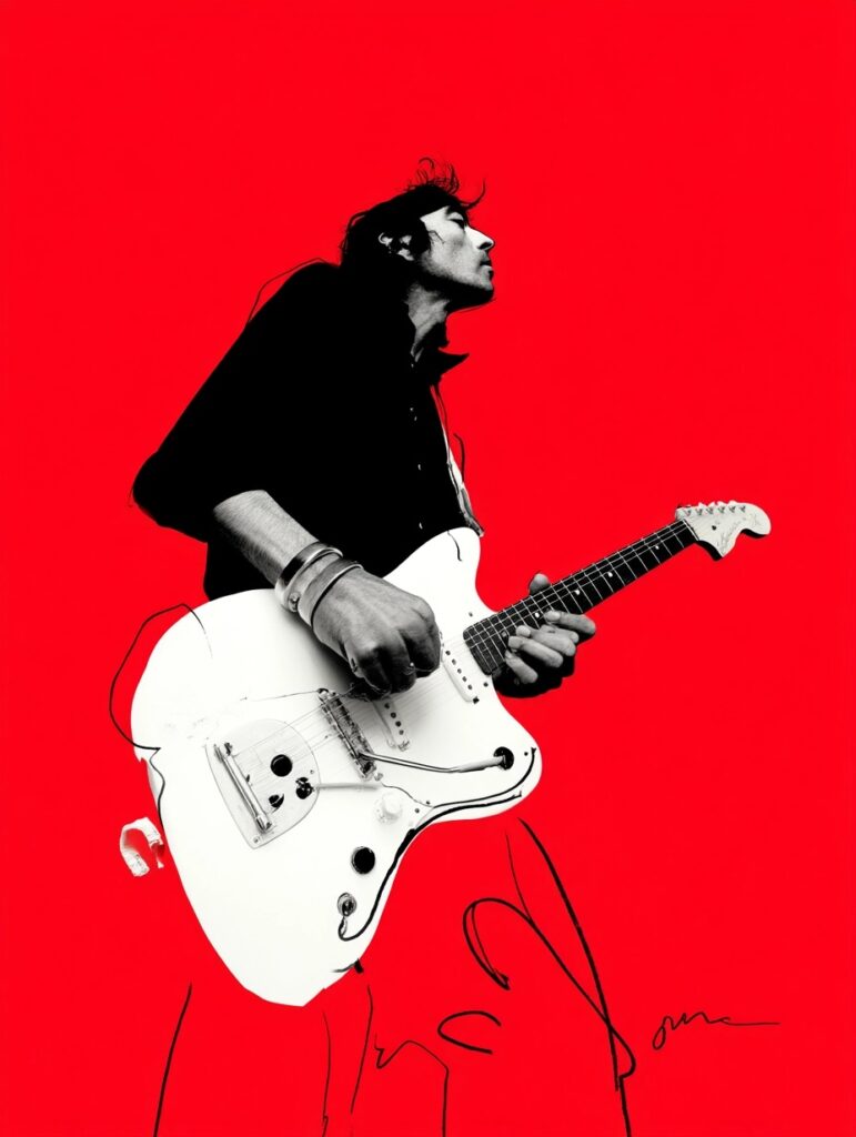 Rockero de una banda tocando la guitarra