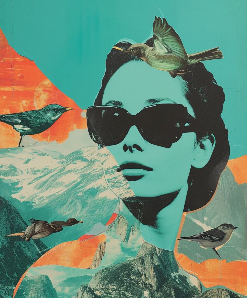 Mujer con pájaros de fondo