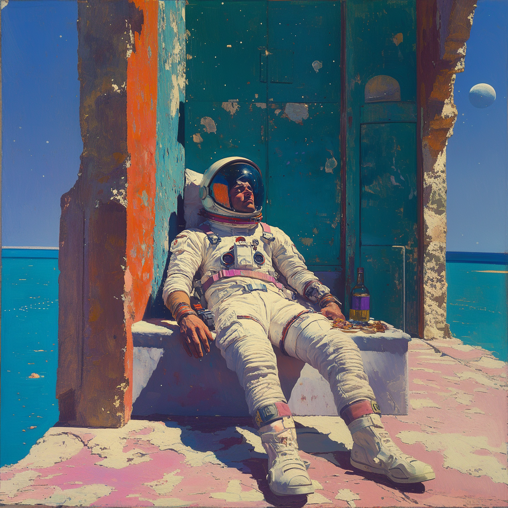 Astronauta tomando el sol